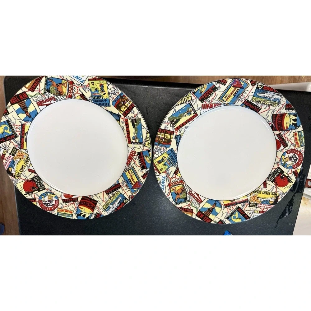2 Omnibus Habitat Americana American Roadside Dinner Plate Map 10.5